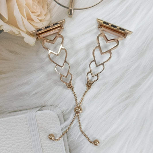 Heart Metal Watch Band For Apple Watch Series 9&8&7 41mm / SE 3&SE 2&6&SE&5&4 40mm / 3&2&1 38mm(Rose Gold) by buy2fix