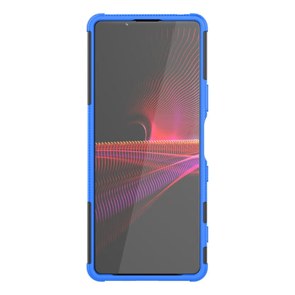 For Sony Xperia 1 III Tire Texture Shockproof TPU+PC Protective Case with Holder(Blue) - Sony Cases by buy2fix | Online Shopping UK | buy2fix