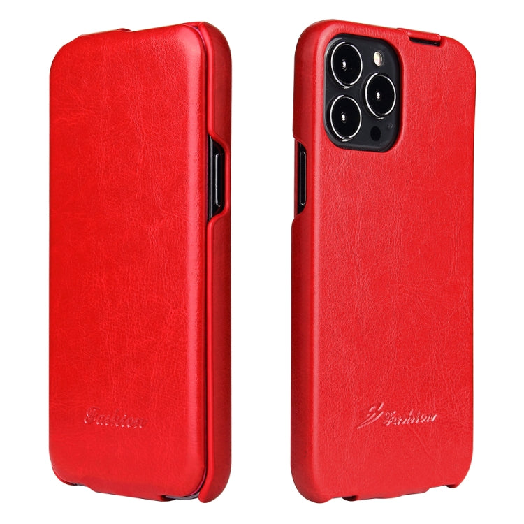 For iPhone 13 mini Fierre Shann Retro Oil Wax Texture Vertical Flip PU Leather Case (Red) - iPhone 13 mini Cases by FIERRE SHANN | Online Shopping UK | buy2fix