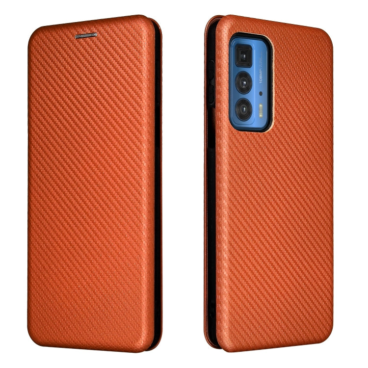 For Motorola Edge 20 Pro Carbon Fiber Texture Horizontal Flip TPU + PC + PU Leather Case with Card Slot(Brown) - Motorola Cases by buy2fix | Online Shopping UK | buy2fix