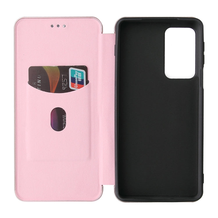 For Motorola Edge 20 Pro Carbon Fiber Texture Horizontal Flip TPU + PC + PU Leather Case with Card Slot(Pink) - Motorola Cases by buy2fix | Online Shopping UK | buy2fix