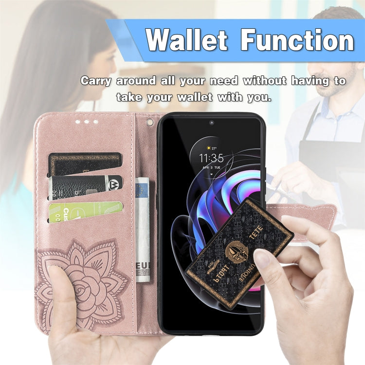 Butterfly Love Flowers Embossed Horizontal Flip Leather Case with Holder & Card Slots & Wallet & Lanyard For Motorola Edge 20 Pro(Rose Gold) - Motorola Cases by buy2fix | Online Shopping UK | buy2fix