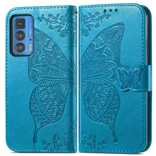Butterfly Love Flowers Embossed Horizontal Flip Leather Case with Holder & Card Slots & Wallet & Lanyard For Motorola Edge 20 Pro(Blue) by buy2fix