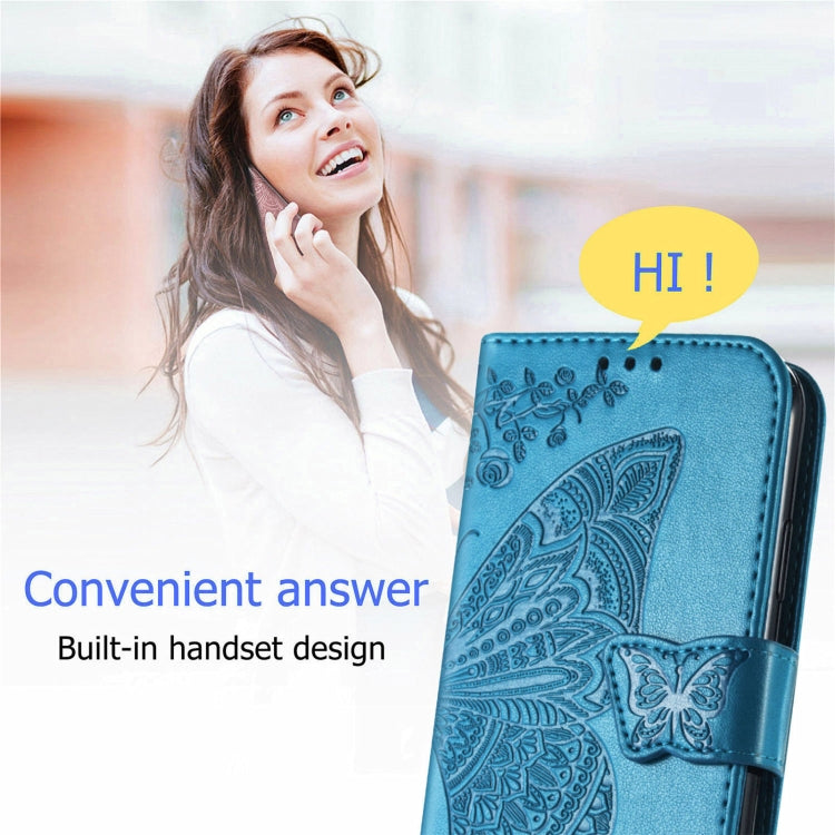 Butterfly Love Flowers Embossed Horizontal Flip Leather Case with Holder & Card Slots & Wallet & Lanyard For Motorola Edge 20 Pro(Blue) - Motorola Cases by buy2fix | Online Shopping UK | buy2fix