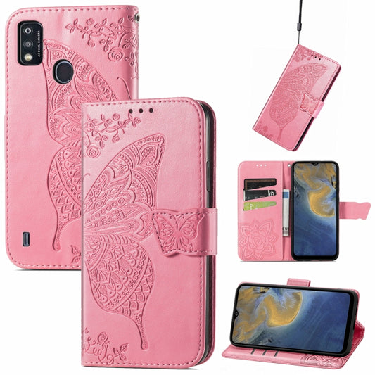 Butterfly Love Flowers Embossed Horizontal Flip Leather Case with Holder & Card Slots & Wallet & Lanyard For ZTE Blade A51(Pink) - ZTE Cases by buy2fix | Online Shopping UK | buy2fix