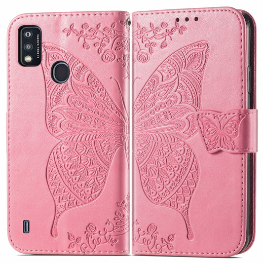 Butterfly Love Flowers Embossed Horizontal Flip Leather Case with Holder & Card Slots & Wallet & Lanyard For ZTE Blade A51(Pink) by buy2fix
