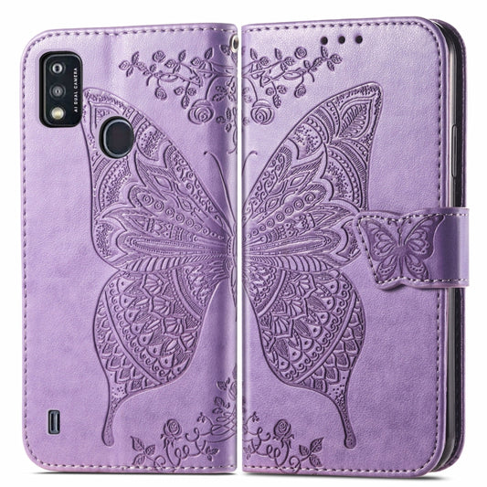Butterfly Love Flowers Embossed Horizontal Flip Leather Case with Holder & Card Slots & Wallet & Lanyard For ZTE Blade A51(Light Purple) by buy2fix