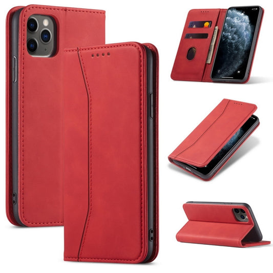 For iPhone 13 mini Skin-feel Calfskin Texture Magnetic Dual-Fold Horizontal Flip Leather Case with Holder & Card Slots & Wallet (Red) by buy2fix