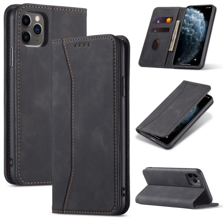 For iPhone 13 Skin-feel Calfskin Texture Magnetic Dual-Fold Horizontal Flip Leather Case with Holder & Card Slots & Wallet(Black) by buy2fix