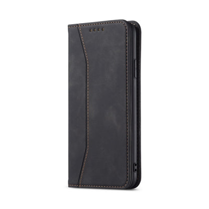 For iPhone 13 Skin-feel Calfskin Texture Magnetic Dual-Fold Horizontal Flip Leather Case with Holder & Card Slots & Wallet(Black) by buy2fix