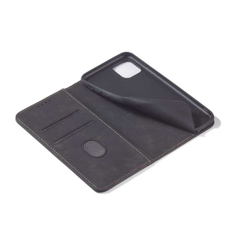 For iPhone 13 Skin-feel Calfskin Texture Magnetic Dual-Fold Horizontal Flip Leather Case with Holder & Card Slots & Wallet(Black) by buy2fix