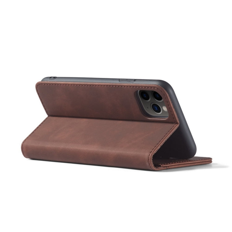 For iPhone 13 Skin-feel Calfskin Texture Magnetic Dual-Fold Horizontal Flip Leather Case with Holder & Card Slots & Wallet(Coffee) by buy2fix