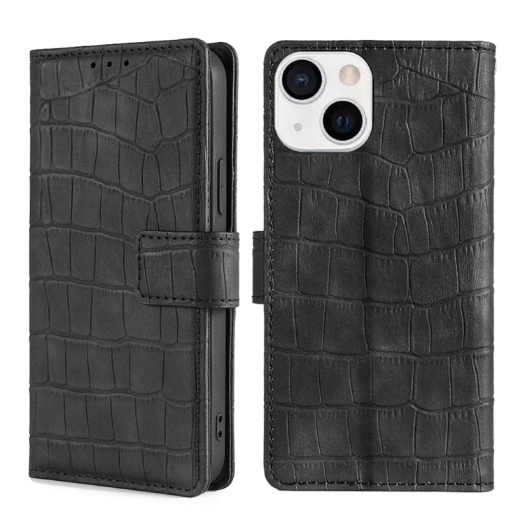 For iPhone 13 Skin Feel Crocodile Texture Magnetic Clasp Horizontal Flip PU Leather Case with Holder & Card Slots & Wallet(Black) - iPhone 13 Cases by buy2fix | Online Shopping UK | buy2fix