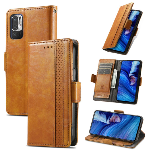 For Xiaomi Redmi Note 10 5G CaseNeo Business Splicing Dual Magnetic Buckle Horizontal Flip PU Leather Case with Holder & Card Slots & Wallet(Khaki) - Xiaomi Cases by buy2fix | Online Shopping UK | buy2fix