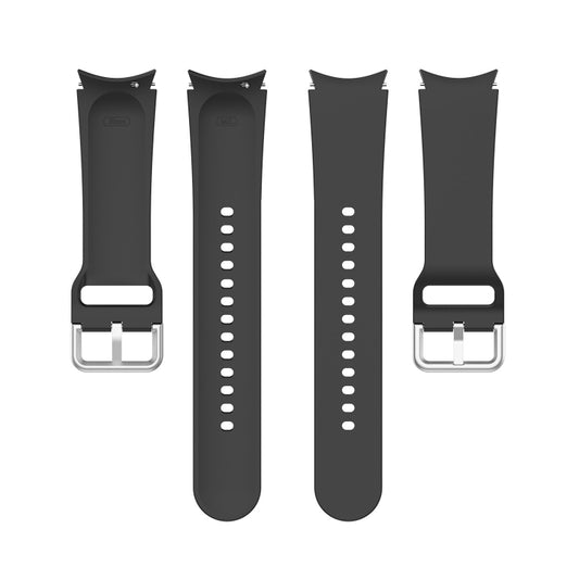 For Samung Galaxy Watch4 40mm / 44mm Silicone Silver Round Buckle Watch Band(Black) by buy2fix