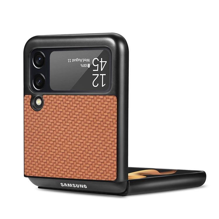 For Samsung Galaxy Z Flip3 5G Cross Pattern Slim PC Protective Case(Brown) by buy2fix