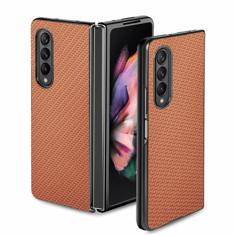 For Samsung Galaxy Z Fold3 5G Cross Pattern Slim PC Protective Case(Brown) by buy2fix