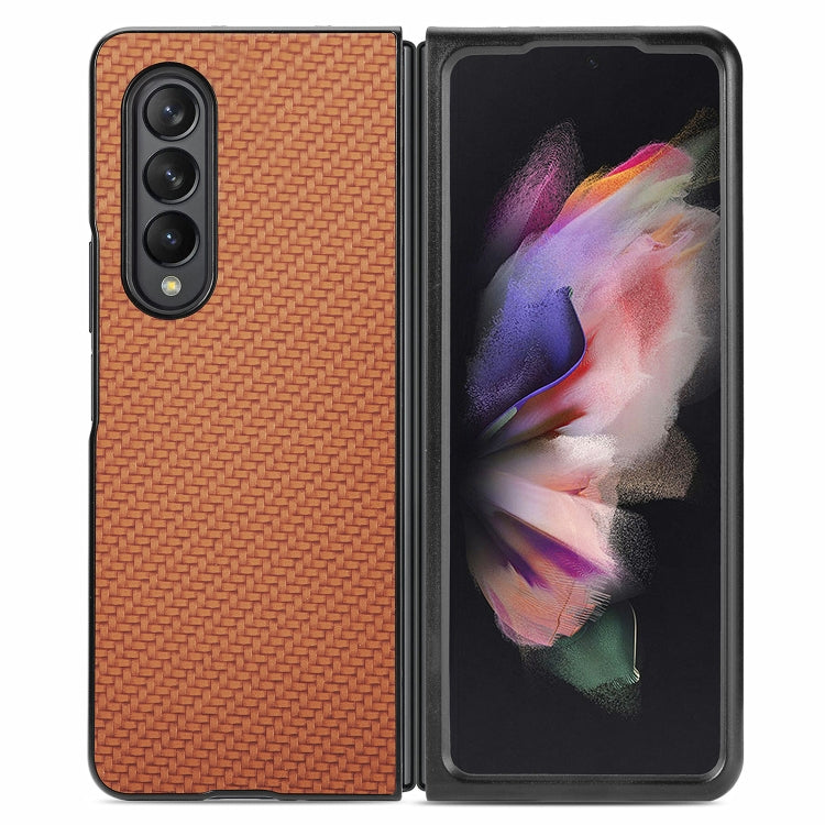 For Samsung Galaxy Z Fold3 5G Cross Pattern Slim PC Protective Case(Brown) by buy2fix