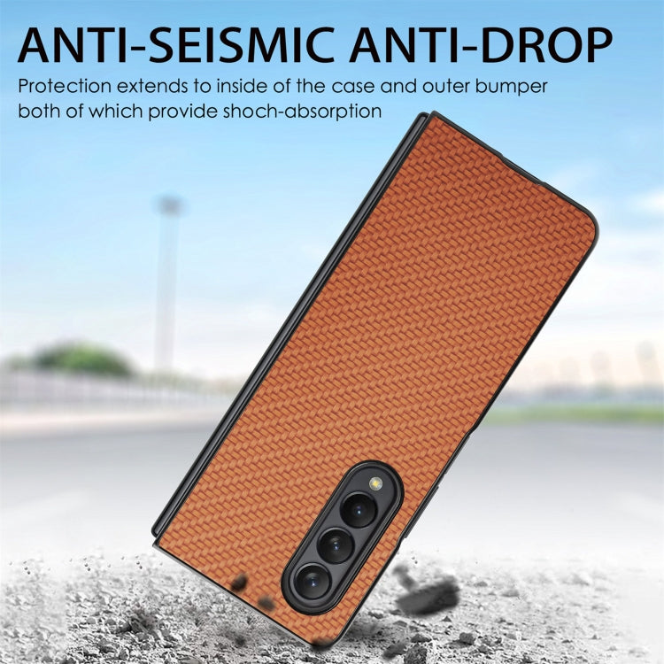 For Samsung Galaxy Z Fold3 5G Cross Pattern Slim PC Protective Case(Brown) by buy2fix