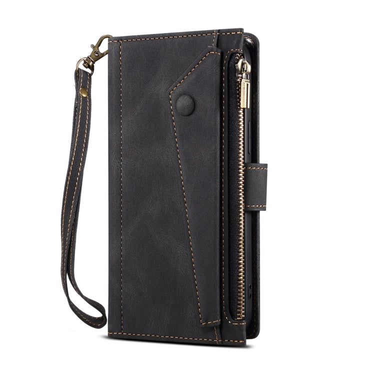 For iPhone 13 Pro Max Retro Frosted Horizontal Flip Leather Case with Holder & Card Slot & Wallet & Zipper Pocket & Lanyard (Black) - iPhone 13 Pro Max Cases by buy2fix | Online Shopping UK | buy2fix