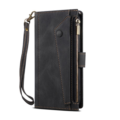 For iPhone 13 Pro Max Retro Frosted Horizontal Flip Leather Case with Holder & Card Slot & Wallet & Zipper Pocket & Lanyard (Black) - iPhone 13 Pro Max Cases by buy2fix | Online Shopping UK | buy2fix