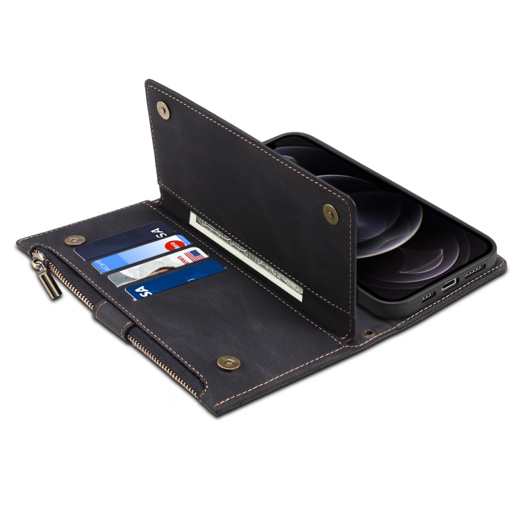 For iPhone 13 Pro Max Retro Frosted Horizontal Flip Leather Case with Holder & Card Slot & Wallet & Zipper Pocket & Lanyard (Black) - iPhone 13 Pro Max Cases by buy2fix | Online Shopping UK | buy2fix