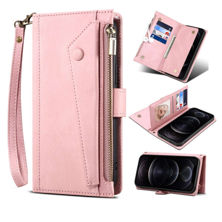 For iPhone 13 mini Retro Frosted Horizontal Flip Leather Case with Holder & Card Slot & Wallet & Zipper Pocket & Lanyard (Rose Gold) - iPhone 13 mini Cases by buy2fix | Online Shopping UK | buy2fix