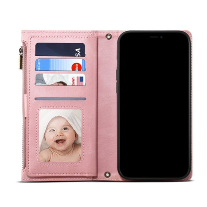 For iPhone 13 mini Retro Frosted Horizontal Flip Leather Case with Holder & Card Slot & Wallet & Zipper Pocket & Lanyard (Rose Gold) - iPhone 13 mini Cases by buy2fix | Online Shopping UK | buy2fix