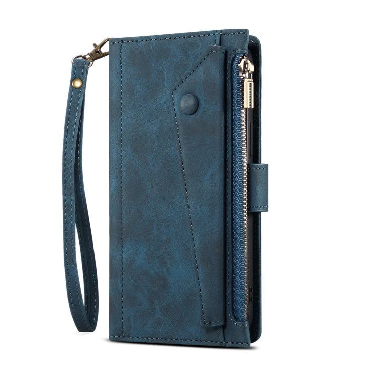 For iPhone 12 Pro Retro Frosted Horizontal Flip Leather Case with Holder & Card Slot & Wallet & Zipper Pocket & Lanyard(Deep Green) - iPhone 12 / 12 Pro Cases by buy2fix | Online Shopping UK | buy2fix