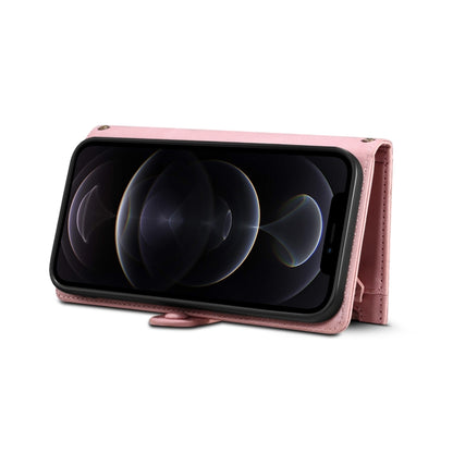 For iPhone 12 Retro Frosted Horizontal Flip Leather Case with Holder & Card Slot & Wallet & Zipper Pocket & Lanyard(Rose Gold) - iPhone 12 / 12 Pro Cases by buy2fix | Online Shopping UK | buy2fix