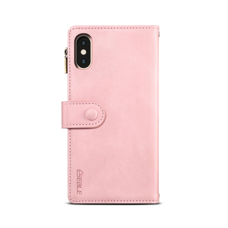 For iPhone X / XS Retro Frosted Horizontal Flip Leather Case with Holder & Card Slot & Wallet & Zipper Pocket & Lanyard(Rose Gold) by buy2fix