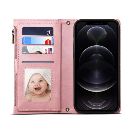 For iPhone XR Retro Frosted Horizontal Flip Leather Case with Holder & Card Slot & Wallet & Zipper Pocket & Lanyard(Rose Gold) by buy2fix