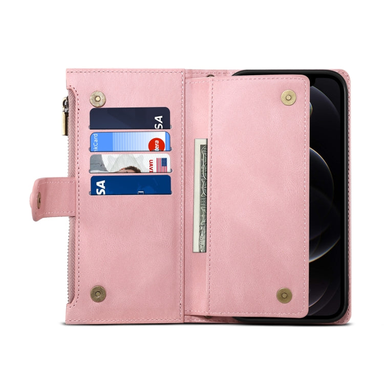 For iPhone XR Retro Frosted Horizontal Flip Leather Case with Holder & Card Slot & Wallet & Zipper Pocket & Lanyard(Rose Gold) by buy2fix