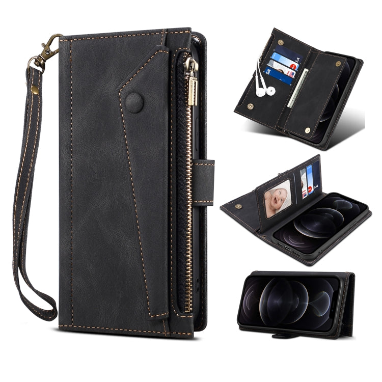 Retro Frosted Horizontal Flip Leather Case with Holder & Card Slot & Wallet & Zipper Pocket & Lanyard For iPhone 8 Plus & 7 Plus(Black) - More iPhone Cases by buy2fix | Online Shopping UK | buy2fix