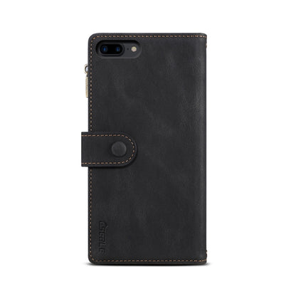 Retro Frosted Horizontal Flip Leather Case with Holder & Card Slot & Wallet & Zipper Pocket & Lanyard For iPhone 8 Plus & 7 Plus(Black) - More iPhone Cases by buy2fix | Online Shopping UK | buy2fix