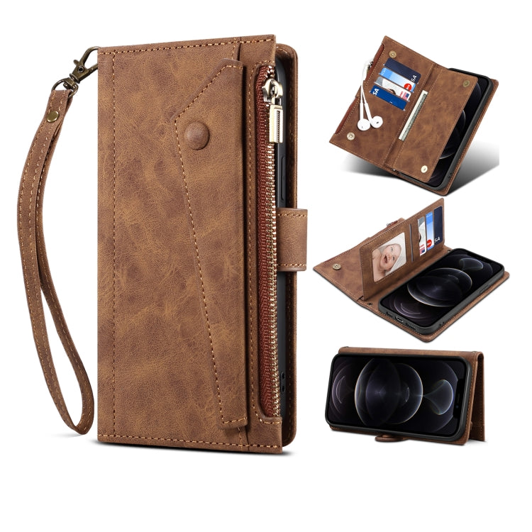 Retro Frosted Horizontal Flip Leather Case with Holder & Card Slot & Wallet & Zipper Pocket & Lanyard For iPhone 8 Plus & 7 Plus(Brown) - More iPhone Cases by buy2fix | Online Shopping UK | buy2fix