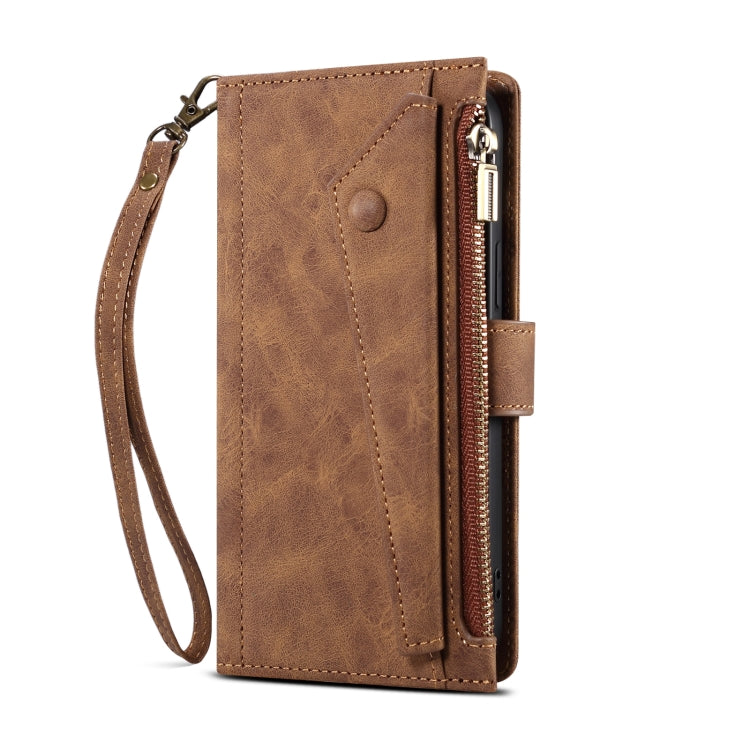 Retro Frosted Horizontal Flip Leather Case with Holder & Card Slot & Wallet & Zipper Pocket & Lanyard For iPhone 8 Plus & 7 Plus(Brown) - More iPhone Cases by buy2fix | Online Shopping UK | buy2fix