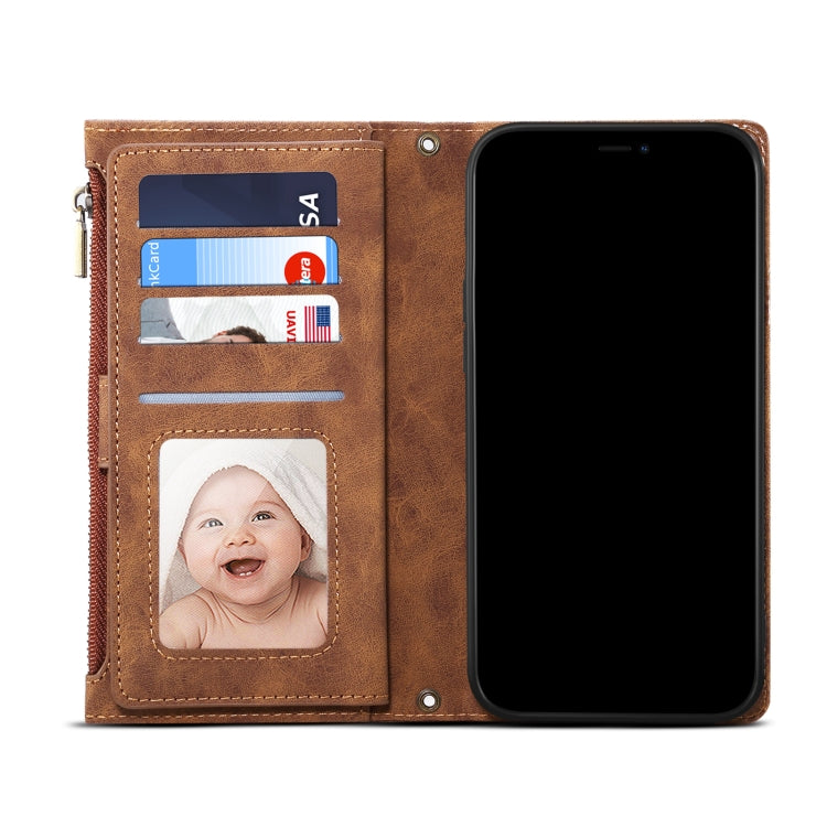 Retro Frosted Horizontal Flip Leather Case with Holder & Card Slot & Wallet & Zipper Pocket & Lanyard For iPhone 8 Plus & 7 Plus(Brown) - More iPhone Cases by buy2fix | Online Shopping UK | buy2fix