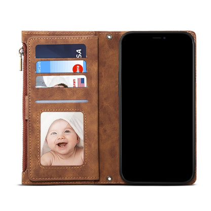 Retro Frosted Horizontal Flip Leather Case with Holder & Card Slot & Wallet & Zipper Pocket & Lanyard For iPhone 8 Plus & 7 Plus(Brown) - More iPhone Cases by buy2fix | Online Shopping UK | buy2fix