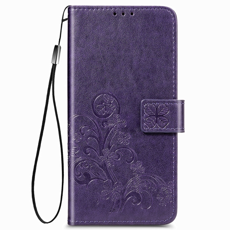 For Samsung Galaxy Z Fold3 5G Four-leaf Clasp Embossed Buckle Mobile Phone Protection Leather Case with Lanyard & Card Slot & Wallet & Bracket Function(Purple) by buy2fix