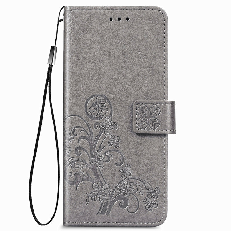 For Samsung Galaxy Z Fold3 5G Four-leaf Clasp Embossed Buckle Mobile Phone Protection Leather Case with Lanyard & Card Slot & Wallet & Bracket Function(Grey) by buy2fix