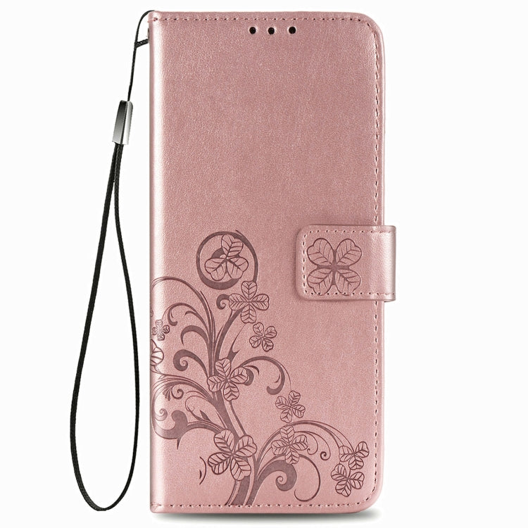 For Samsung Galaxy Z Fold3 5G Four-leaf Clasp Embossed Buckle Mobile Phone Protection Leather Case with Lanyard & Card Slot & Wallet & Bracket Function(Rose Gold) by buy2fix