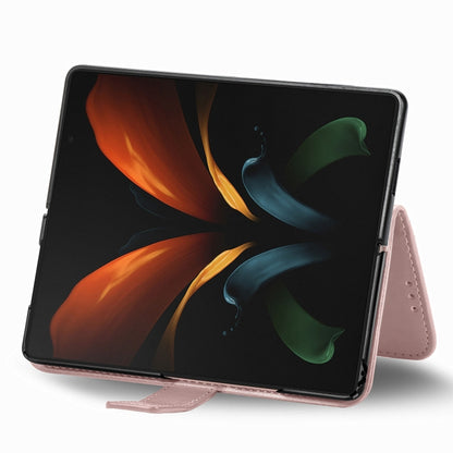 For Samsung Galaxy Z Fold3 5G Four-leaf Clasp Embossed Buckle Mobile Phone Protection Leather Case with Lanyard & Card Slot & Wallet & Bracket Function(Rose Gold) by buy2fix