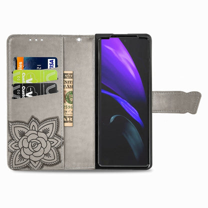 For Samsung Galaxy Z Fold3 5G Butterfly Love Flowers Embossed Horizontal Flip Leather Case with Holder & Card Slots & Wallet & Lanyard(Grey) by buy2fix