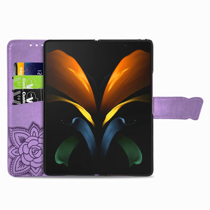 For Samsung Galaxy Z Fold3 5G Butterfly Love Flowers Embossed Horizontal Flip Leather Case with Holder & Card Slots & Wallet & Lanyard(Light Purple) by buy2fix