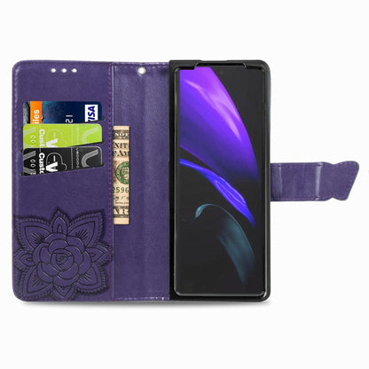 For Samsung Galaxy Z Fold3 5G Butterfly Love Flowers Embossed Horizontal Flip Leather Case with Holder & Card Slots & Wallet & Lanyard(Dark Purple) by buy2fix