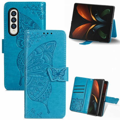 For Samsung Galaxy Z Fold3 5G Butterfly Love Flowers Embossed Horizontal Flip Leather Case with Holder & Card Slots & Wallet & Lanyard(Blue) by buy2fix
