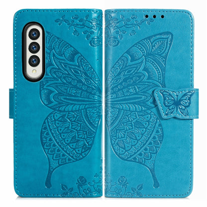 For Samsung Galaxy Z Fold3 5G Butterfly Love Flowers Embossed Horizontal Flip Leather Case with Holder & Card Slots & Wallet & Lanyard(Blue) by buy2fix