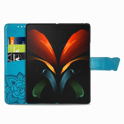 For Samsung Galaxy Z Fold3 5G Butterfly Love Flowers Embossed Horizontal Flip Leather Case with Holder & Card Slots & Wallet & Lanyard(Blue) by buy2fix