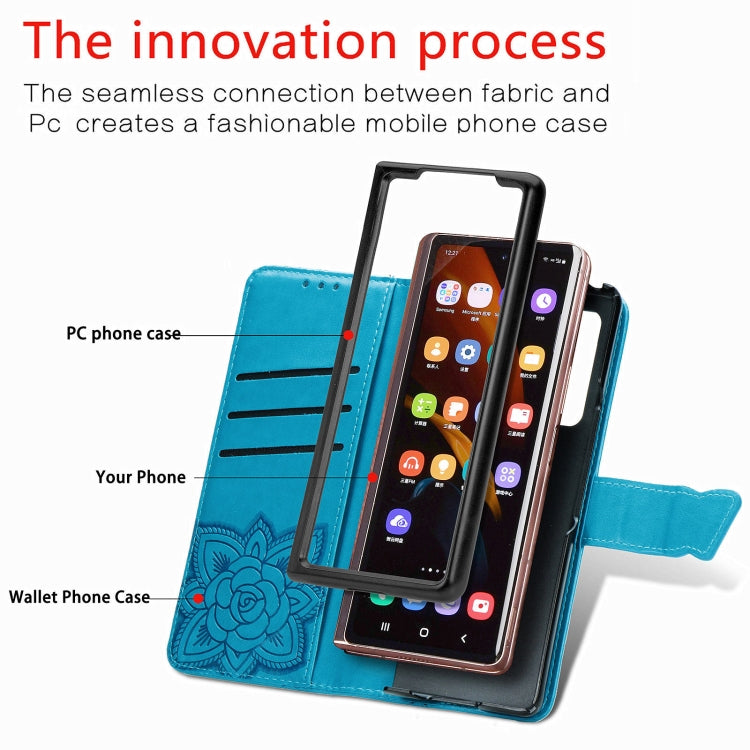 For Samsung Galaxy Z Fold3 5G Butterfly Love Flowers Embossed Horizontal Flip Leather Case with Holder & Card Slots & Wallet & Lanyard(Blue) by buy2fix
